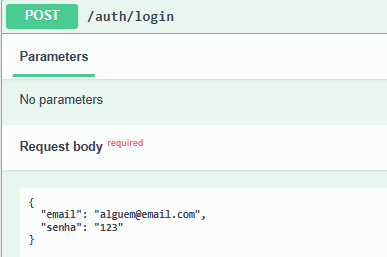 Imagem do Swagger contendo a requisição do endpoint auth/login