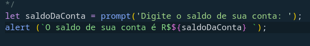 Exemplo de um código que disponibiliza a visualização do saldo ao usuário