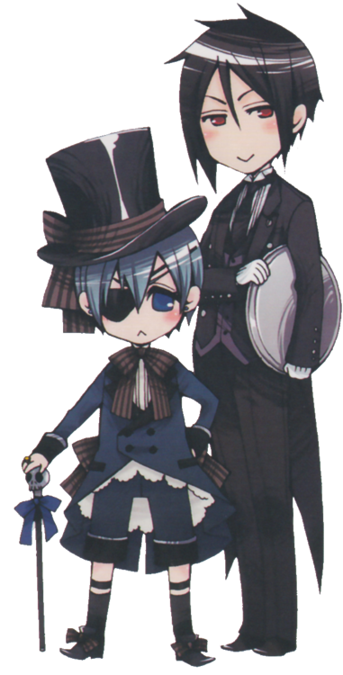 Ciel e Sebastian de Kuroshitsuji em formato chibi
