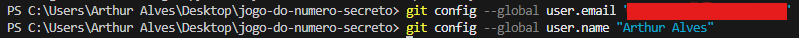 Configurando o autor do commit com nome e e-mail.