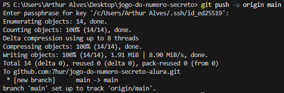 Enviando alterações para o repositório remoto no GitHub.