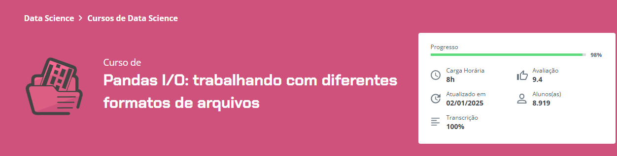 indicação de que o curso só tem 98% concluido