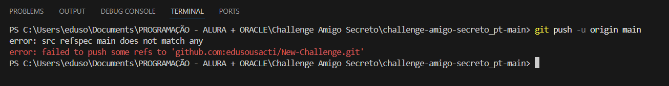 Ao executar git push -u origin main
