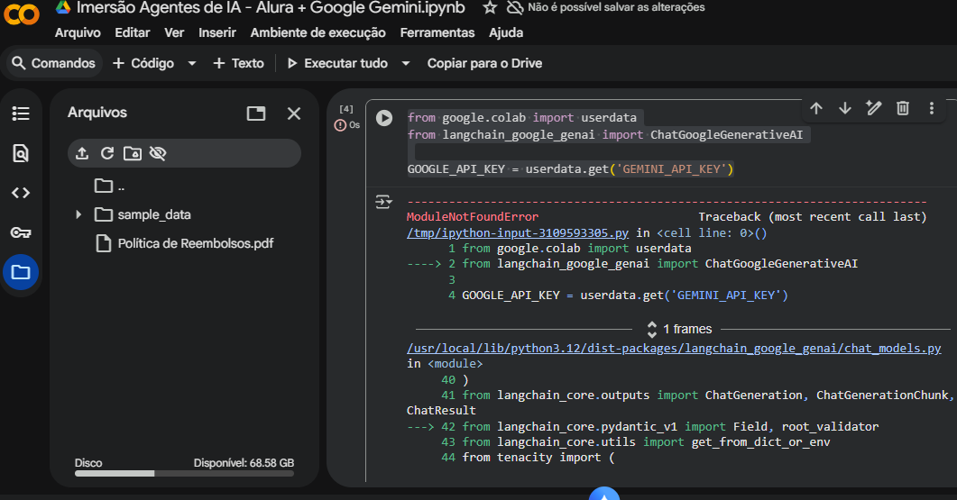ERRO AO FAZER A Importação da API Key