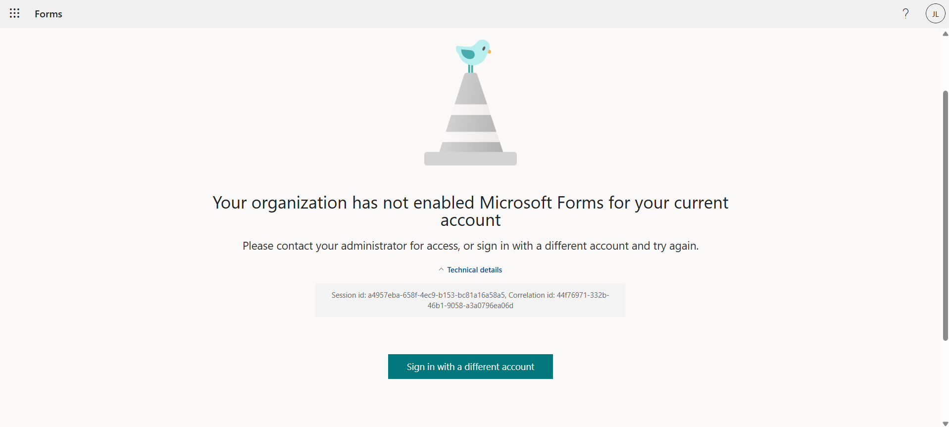 Microsoft Forms não disponível