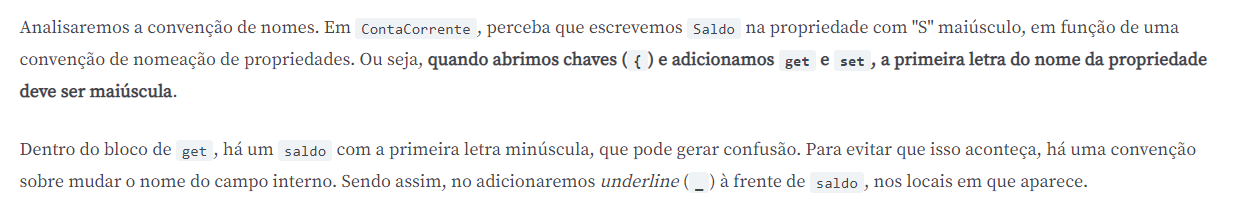 Imagem mostrando a convenção de nomes explicada na transcrição da aula 05 - Propriedades na atividade 03 - Propriedades Get e Set