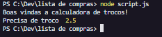 resultado da resolução da questão mostrada no terminal