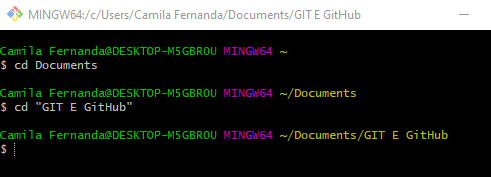 GitBash com os comandos acima realizados com sucesso.