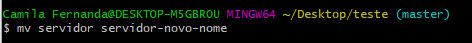 GitBash com o comando "mv servidor servidor-novo-nome" realizado