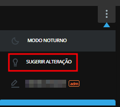 Barra de opções no canto superior direito da tela das atividades, com destaque na opção Sugerir alteração