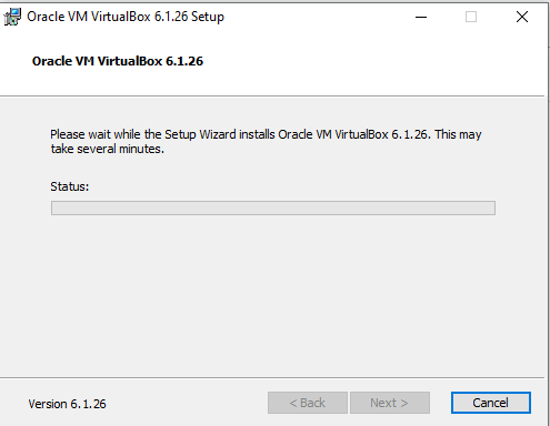 Screenshot da tela de instalação da VirtualBox