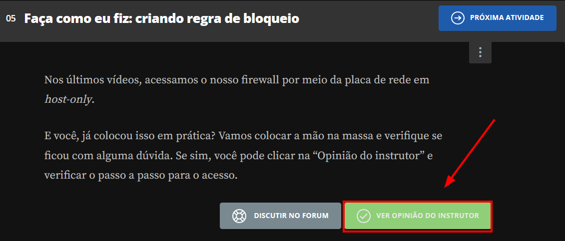 Página de Faça como eu fiz, com destaque no botão em verde com o nome "Opinião do instrutor" no canto inferior direito