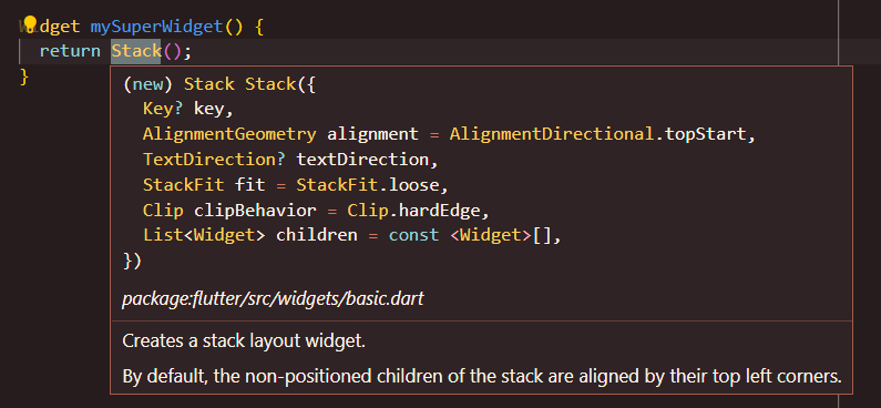 Na imagem temos o exemplo do comportamento esperado onde informações sobre a classe Stack são mostradas ao passar o mouse por cima.