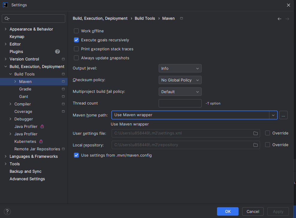settings do Maven no Intellij