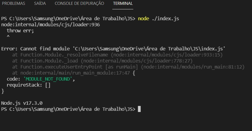 No terminal integrado do Visual Studio Code
