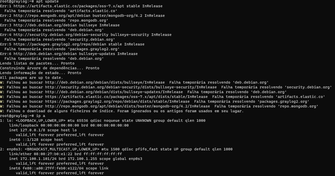 terminal após executar o apt update e depois o ip a