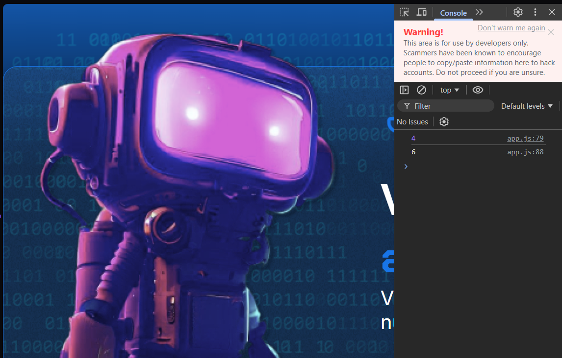 Imagem do navegador Opera com o elemento de Inspencionar aberto, na aba Console