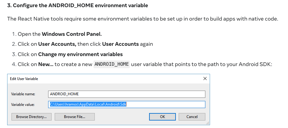 Adicionar variável de ambiente ANDROID_HOME