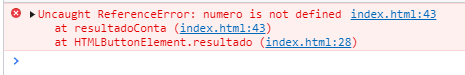 Print do console dizendo "Uncaught ReferenceError: numero is not defined"