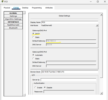 Visualização de configuração de rede pc0