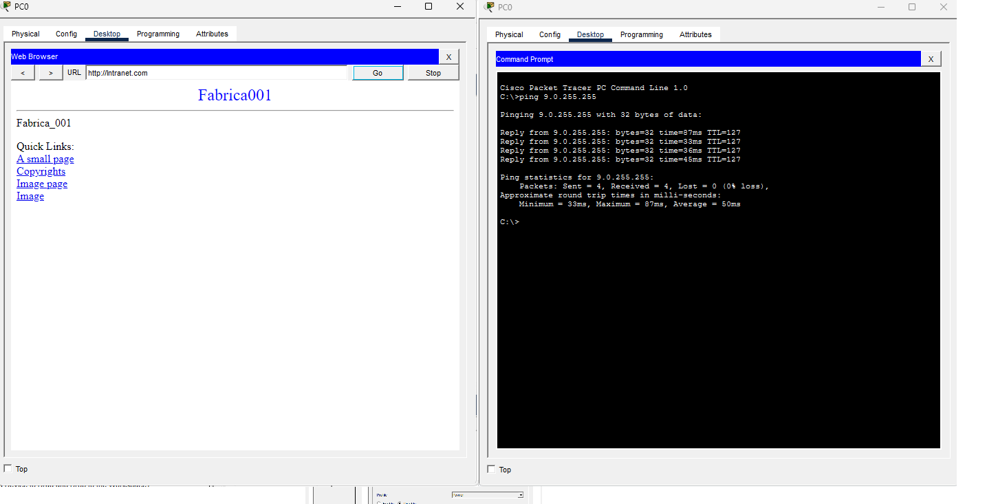 Teste de conectividade entre pc0 e servidores