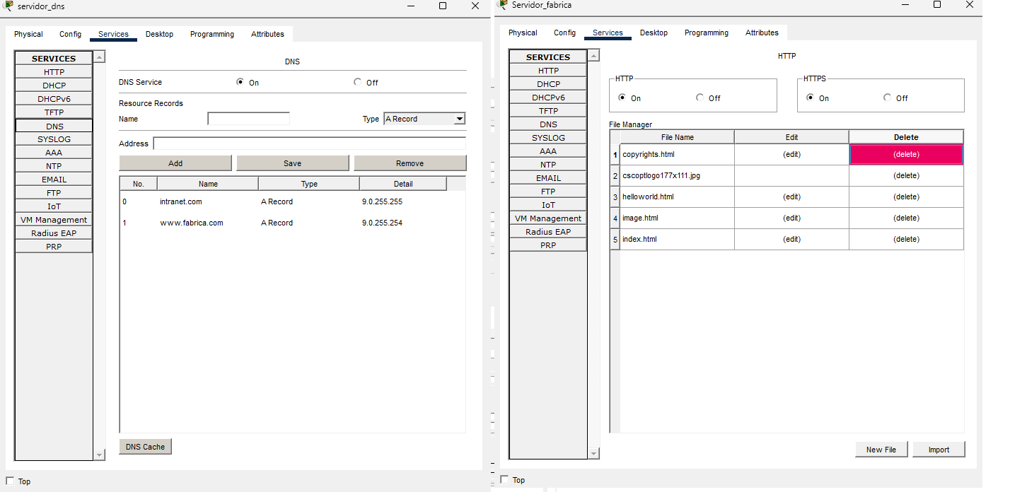 configuração dos servidores