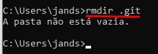 Cmd com o comando rmdir.git