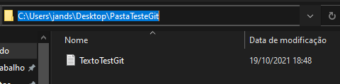 Pasta no desktop com arquivo txt para testes dentro