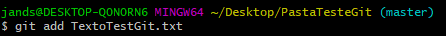 comando git add TextoTestGit.txt no git bash