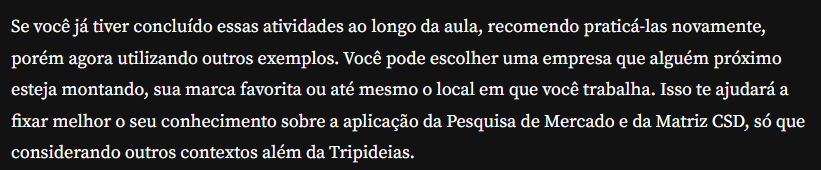 Texto do exercício sobre a Matriz CSD e Pesquisa de Mercado
