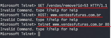 Tentativa de requisição via Telnet