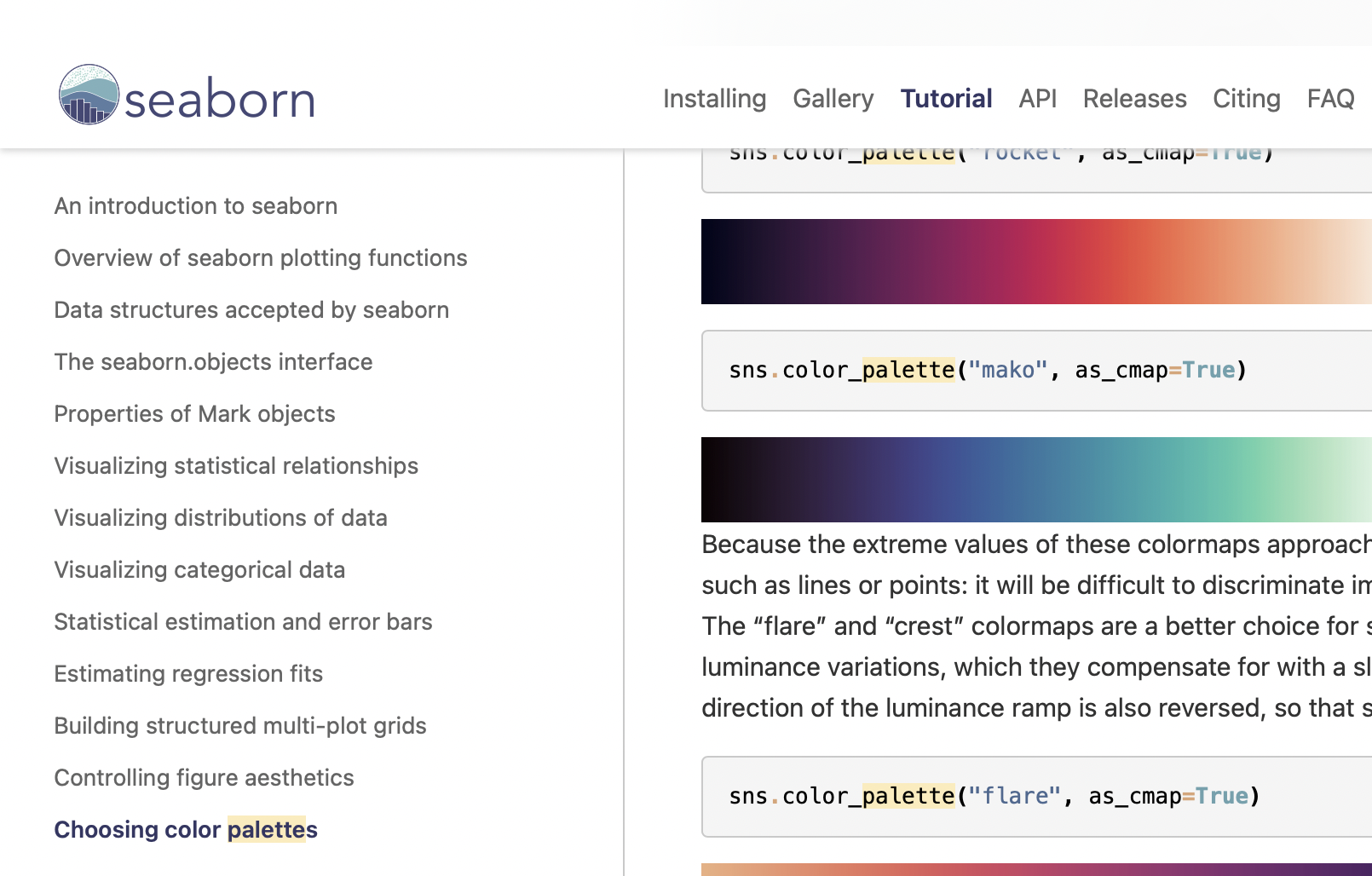 Captura de tela da documentacao do seaborn