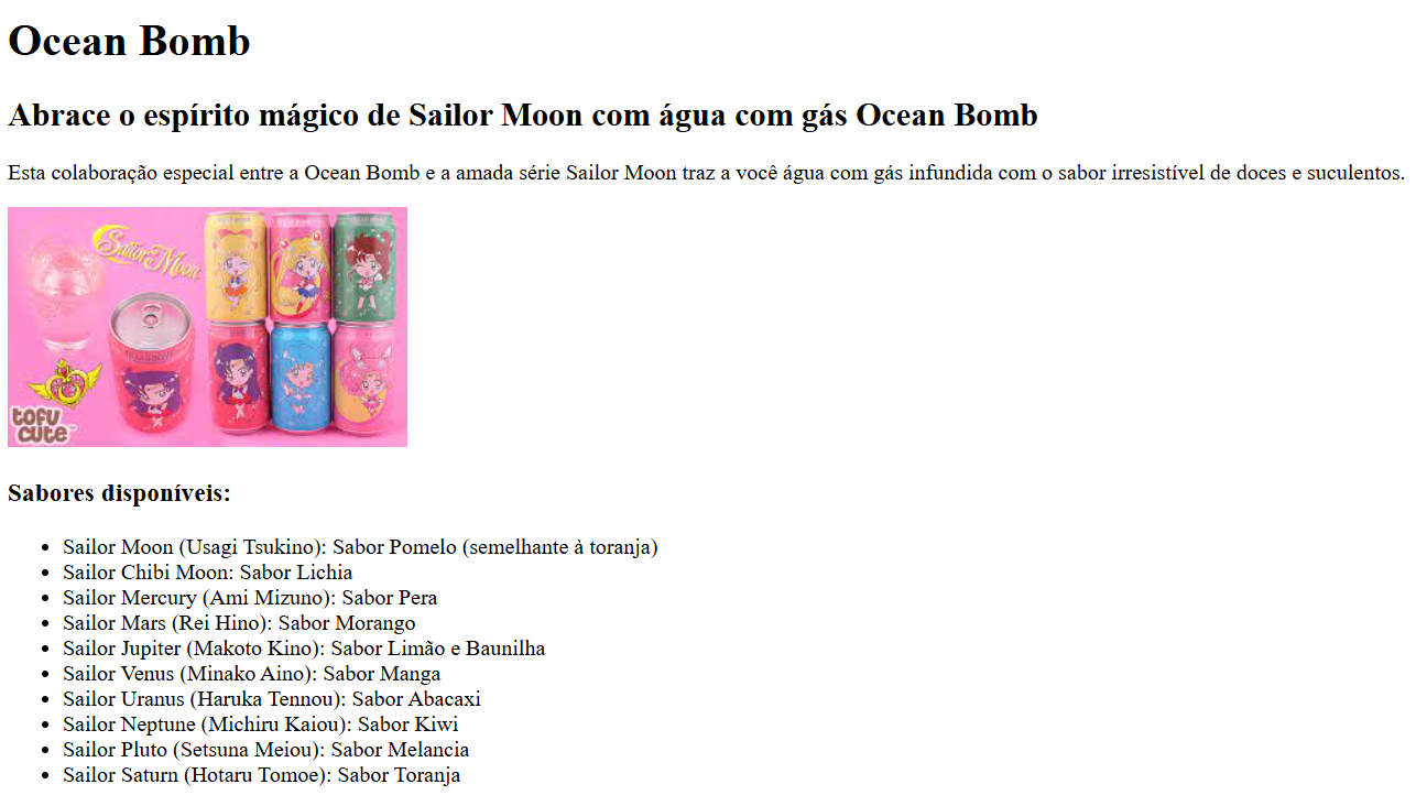 Imagem do site com descrição e imagem do produto