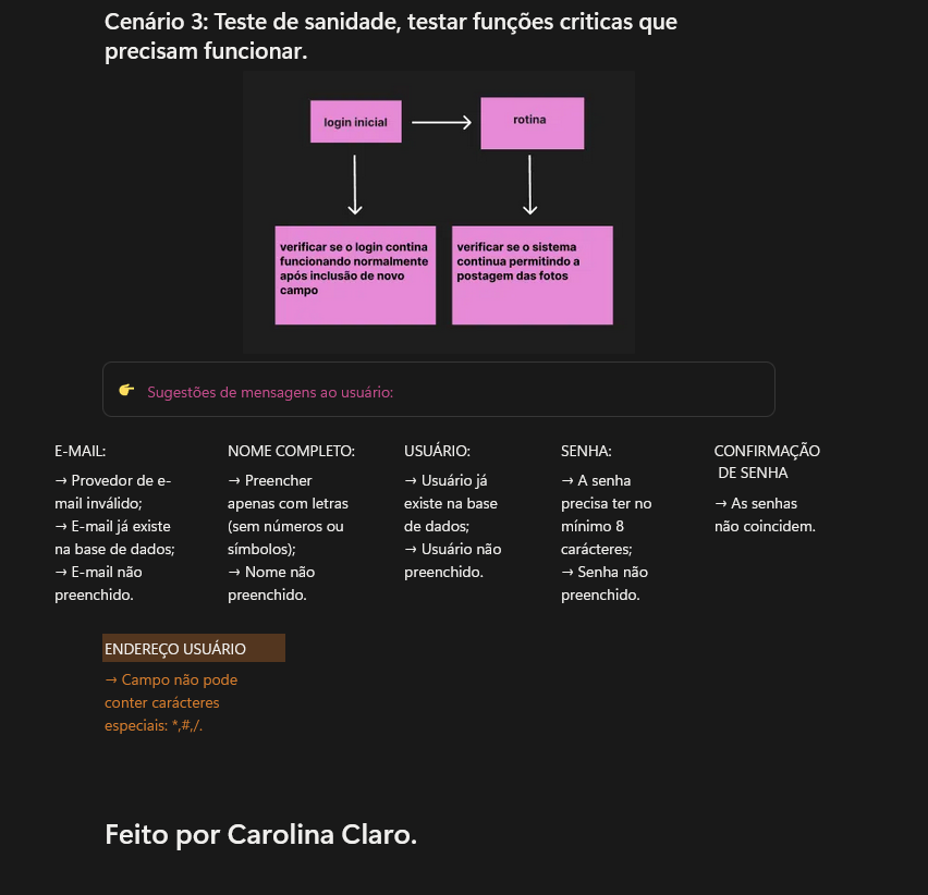 Teste de sanidade e mensagem ao usuário