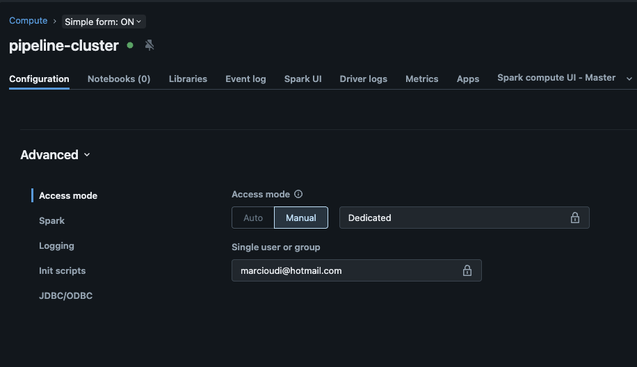 Tela de configuração