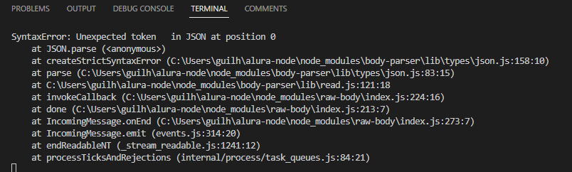 SyntaxError: Unexpected Token In JSON At Position 0 | Node.js: API Rest ...