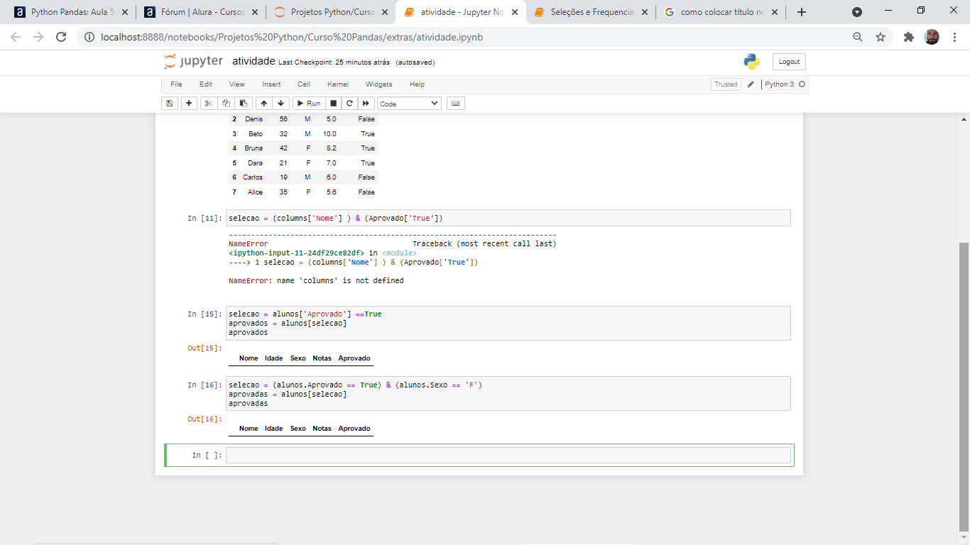 não era para aparecer um DataFrame somente com os nomes dos aprovados? 