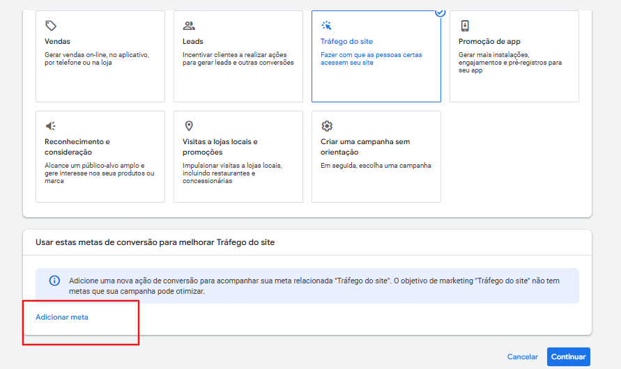 No meu apareceu diferente, pede para eu selecionar uma meta, e não tem ainda