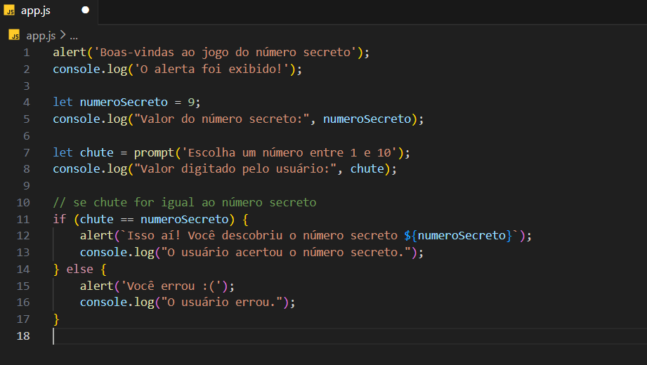 exercício console.log, minha forma de aprender é praticando mesmo, creio que vou evoluir ainda