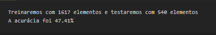 Printscreen do valor da acurácia 47.41%