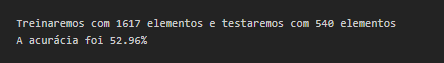 Printscreen do valor da acurácia 52.96%