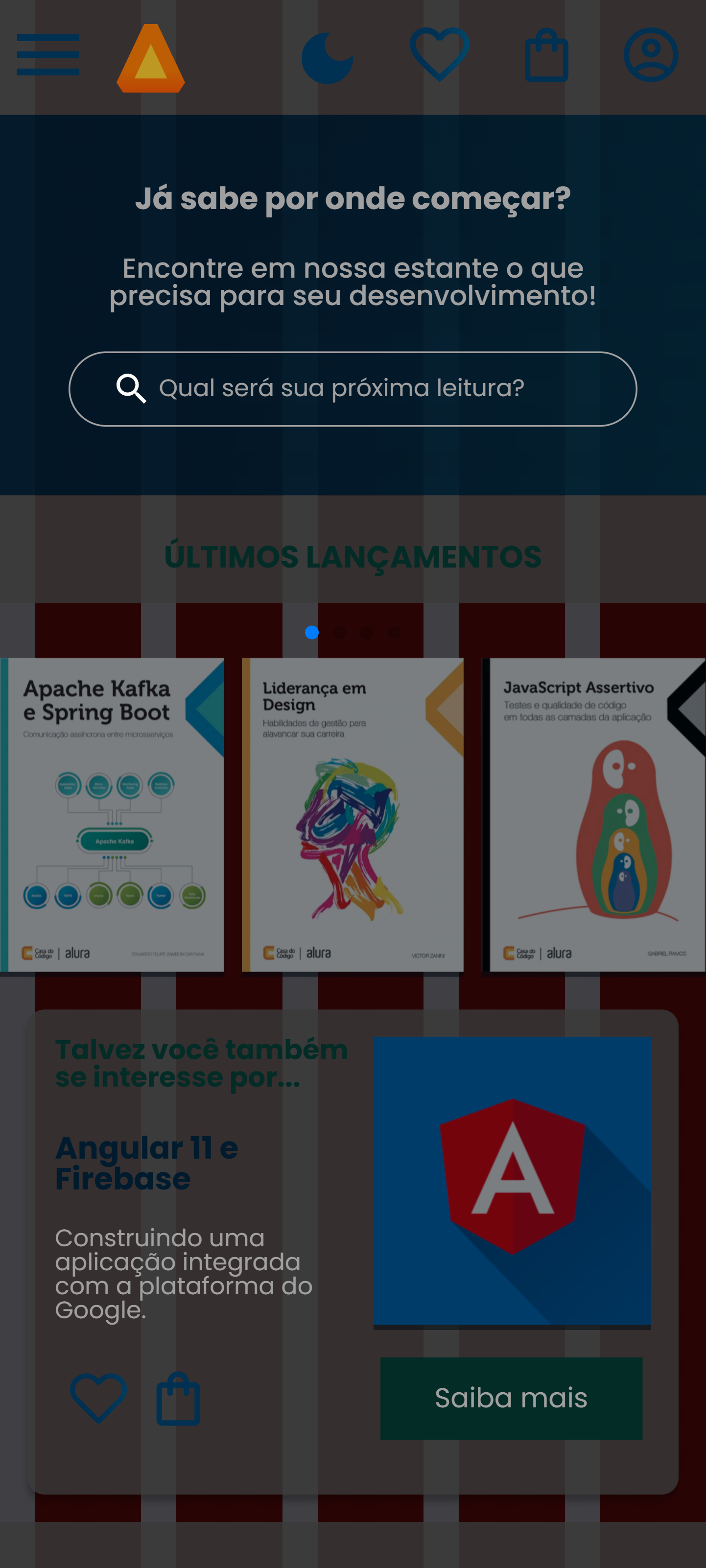 AluraBooks pagina mobile - Dark mode