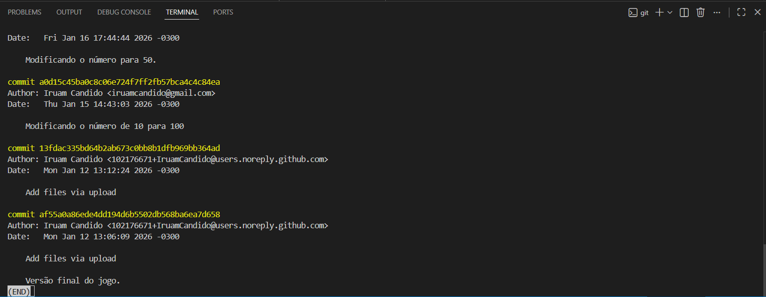 Foto do terminal sobre aprendizado de Commit