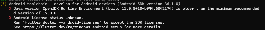 Mensagem de erro no Android toolchain com erro na versão do Java