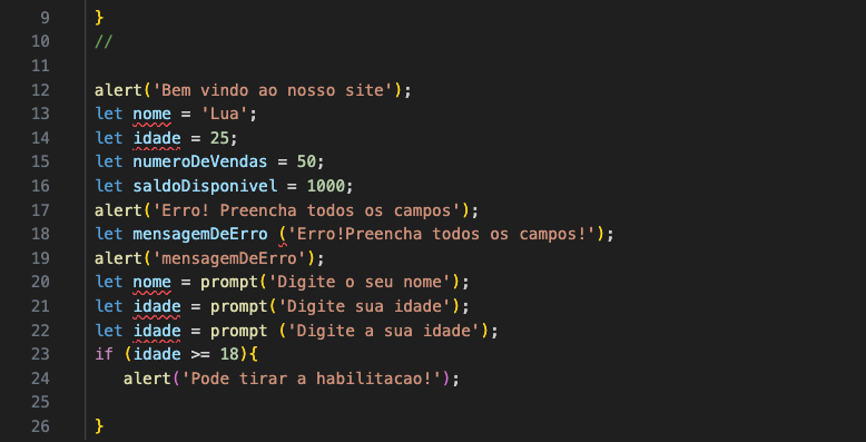 Gostaria de saber o motivo do ERRO em alguns codigos