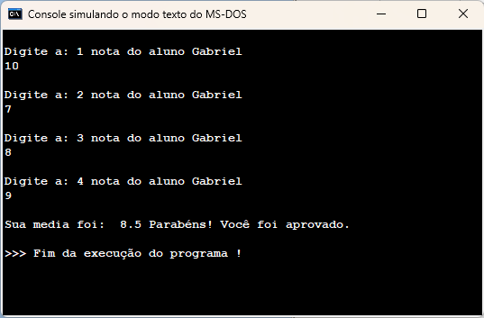 Print do Terminal que possibilita o usuário digitar as notas e visualizar o resultado da média.