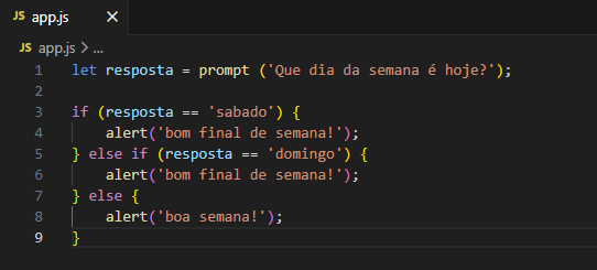 1 - Pergunte ao usuário qual é o dia da semana. Se a resposta for "Sábado" ou "Domingo", mostre "Bom fim de semana!". Caso contrário, mostre "Boa semana!"