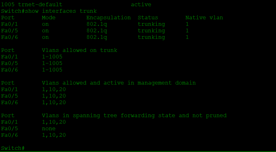 Configuração trunk no switch