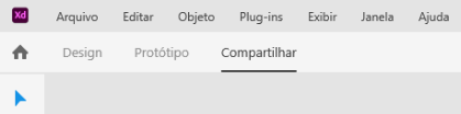 Print da tela do Adobe XD com foco na aba de compartilhar