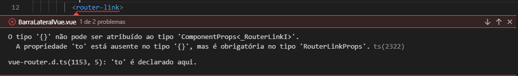 foto mostrando o erro do router-link